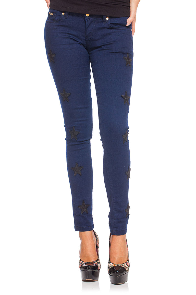 Givenchy Women's Dark Blue Skinny Jeans with Star Patches