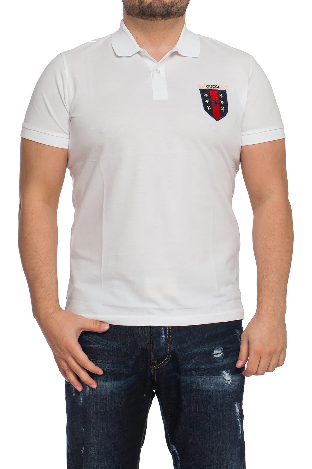 Gucci Men's Polo Shirt In White Slim Fit Size Outlet Collection 2023