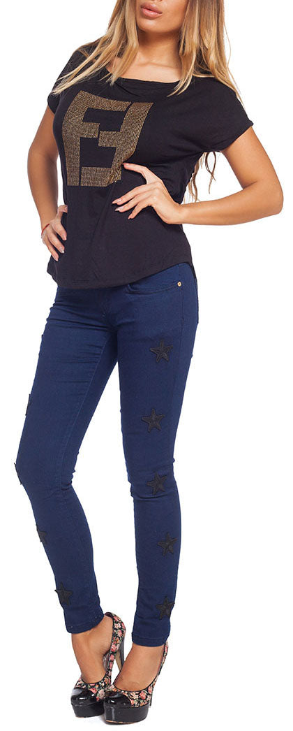 Givenchy Women's Dark Blue Skinny Jeans with Star Patches