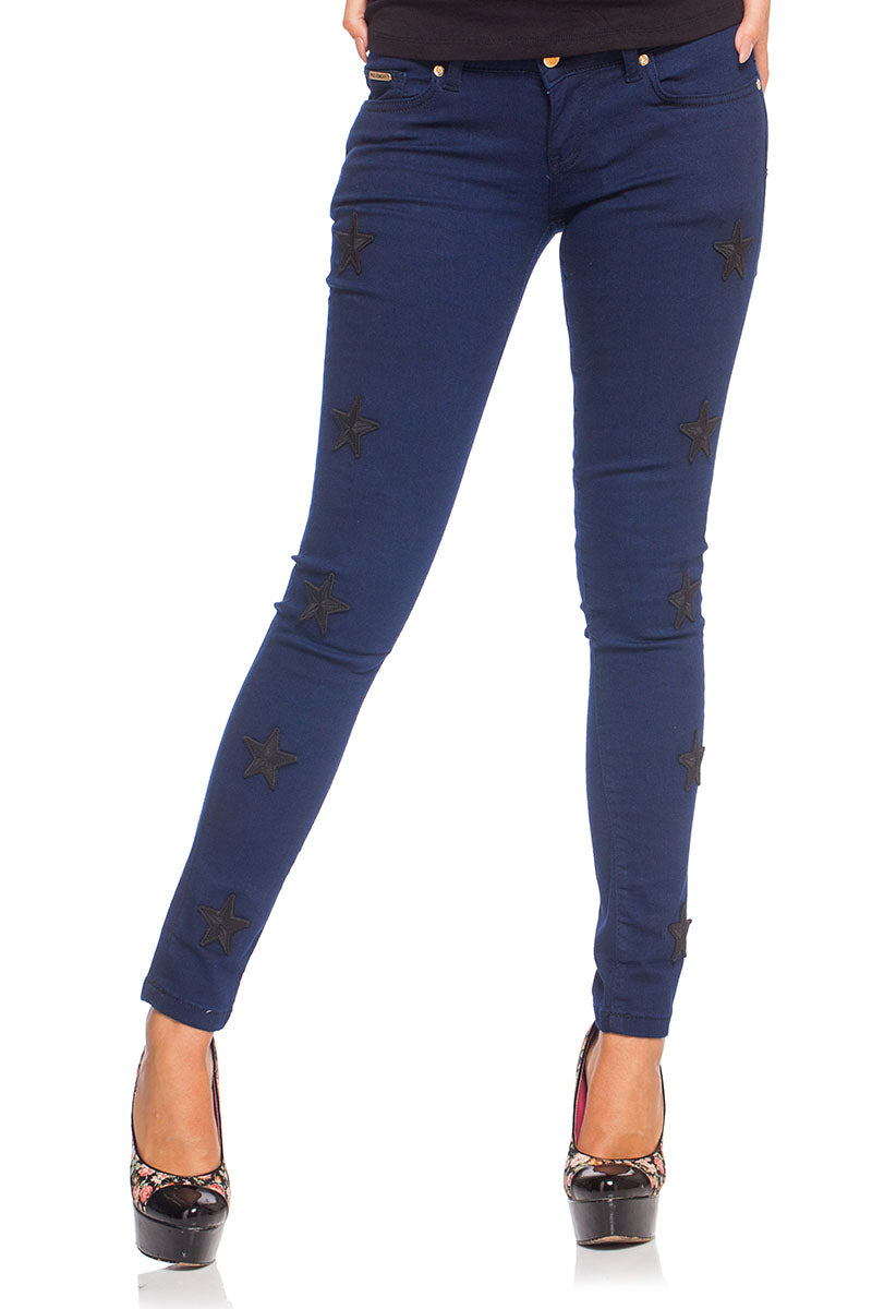 Givenchy Women's Dark Blue Skinny Jeans with Star Patches