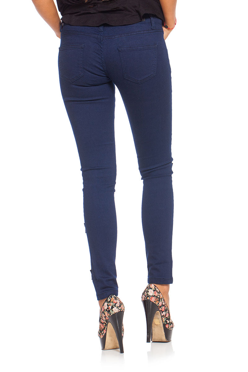 Givenchy Women's Dark Blue Skinny Jeans with Star Patches