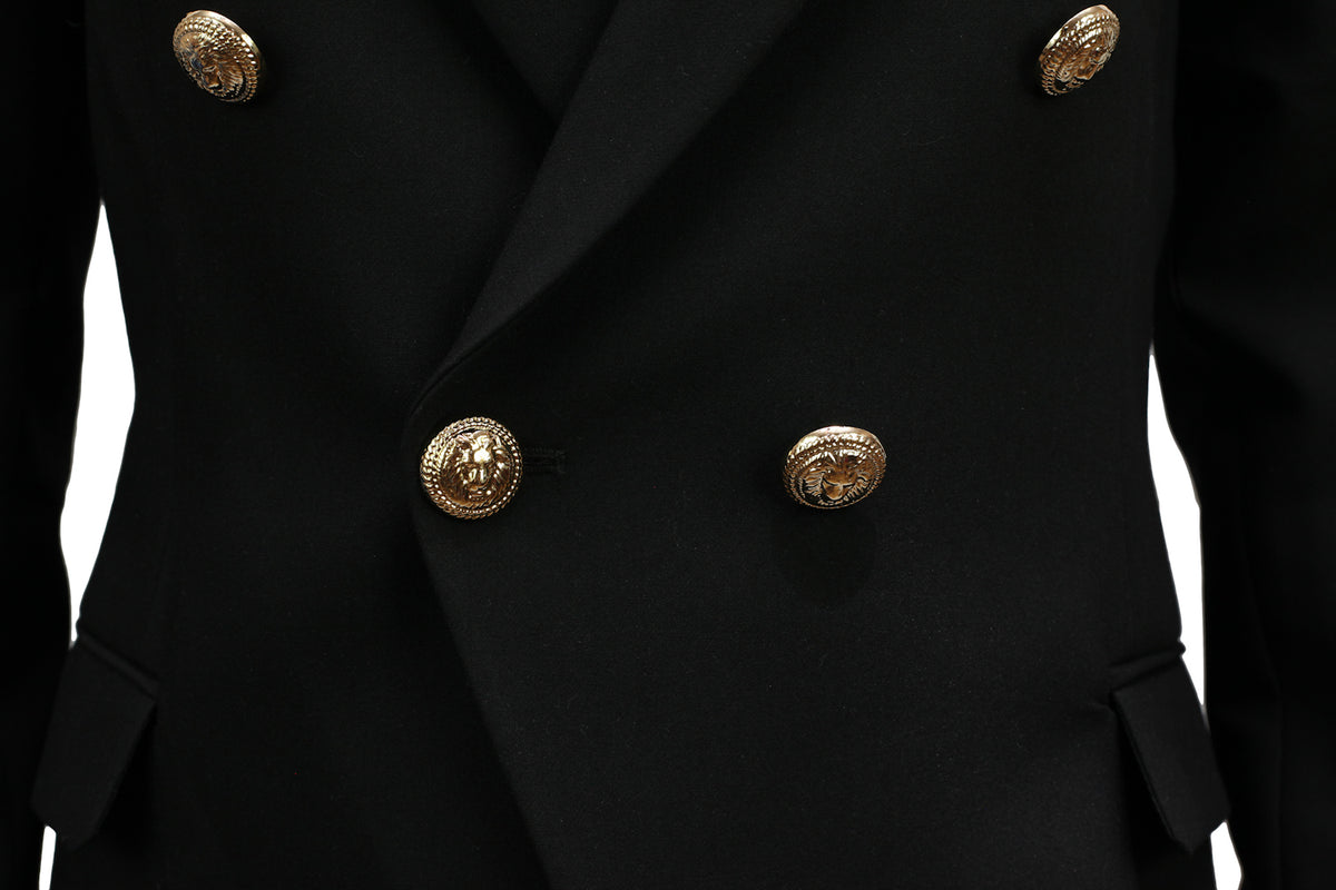 Balmain Women's Black Double-Breasted Blazer with Gold-Tone Buttons